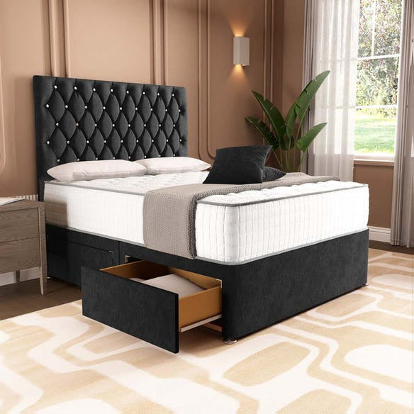 London Chesterfield Divan Bed - Black Naples