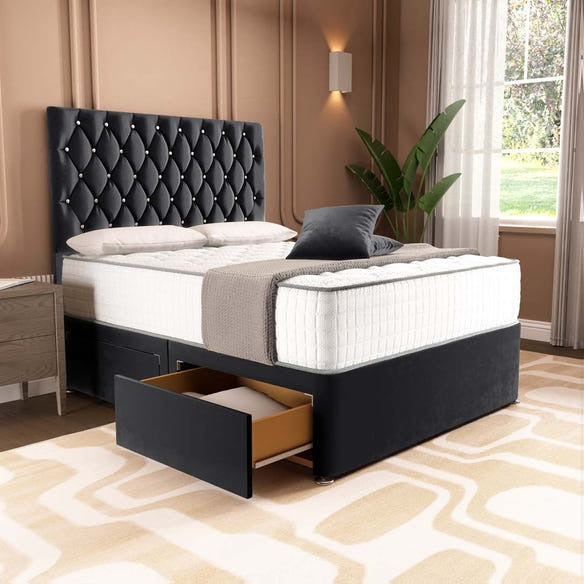 London Chesterfield Divan Bed - Black Plush Velvet