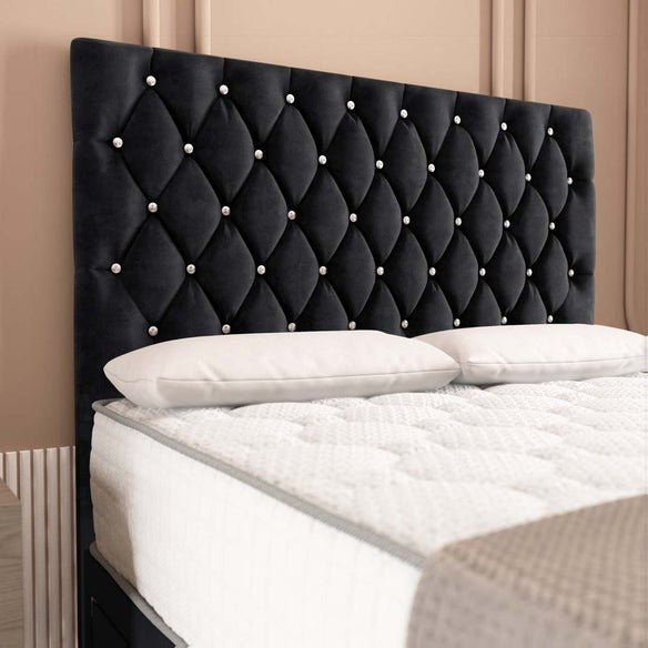 London Chesterfield Divan Bed - Black Plush Velvet