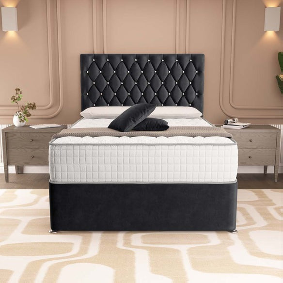 London Chesterfield Divan Bed - Black Plush Velvet