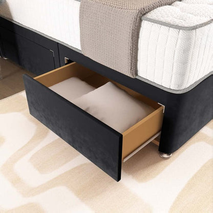 London Chesterfield Divan Bed - Black Plush Velvet