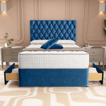 London Chesterfield Divan Bed - Blue Plush Velvet