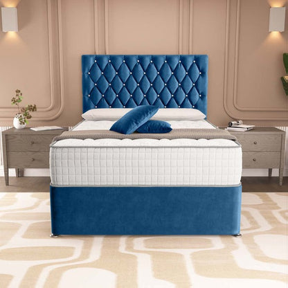 London Chesterfield Divan Bed - Blue Plush Velvet