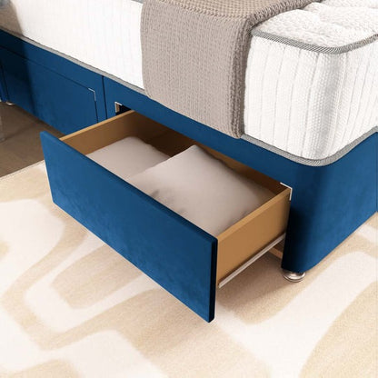 London Chesterfield Divan Bed - Blue Plush Velvet