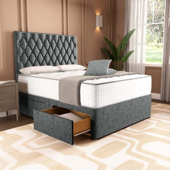 London Chesterfield Divan Bed - Charcoal Chenille