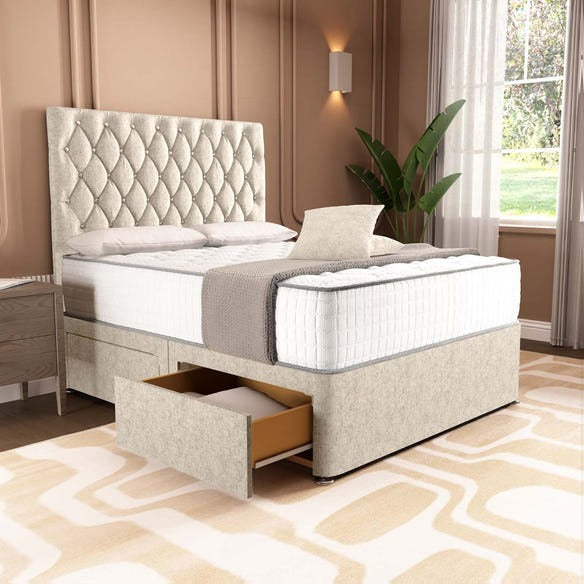 London Chesterfield Divan Bed - Cream Chenille