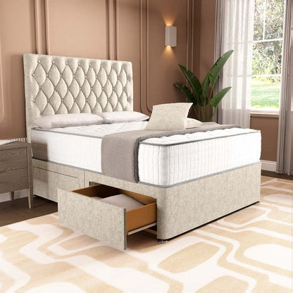 London Chesterfield Divan Bed - Cream Chenille