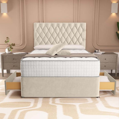 London Chesterfield Divan Bed - Cream Plush Velvet