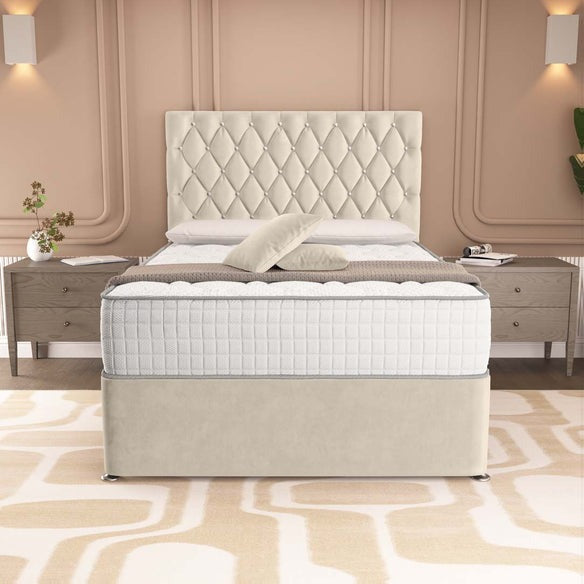 London Chesterfield Divan Bed - Cream Plush Velvet