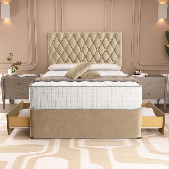 London Chesterfield Divan Bed - Mink Plush Velvet