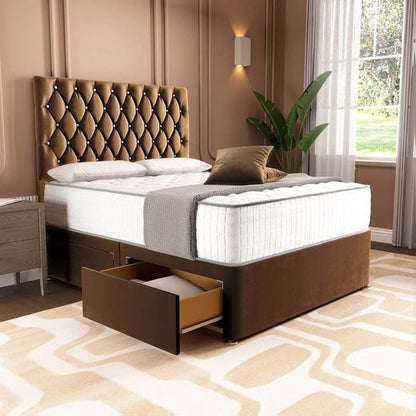 London Chesterfield Divan Bed - Mocca Plush Velvet