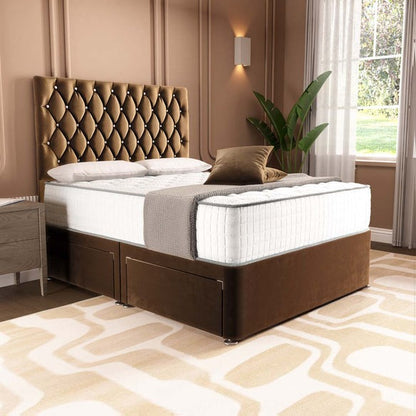 London Chesterfield Divan Bed - Mocca Plush Velvet