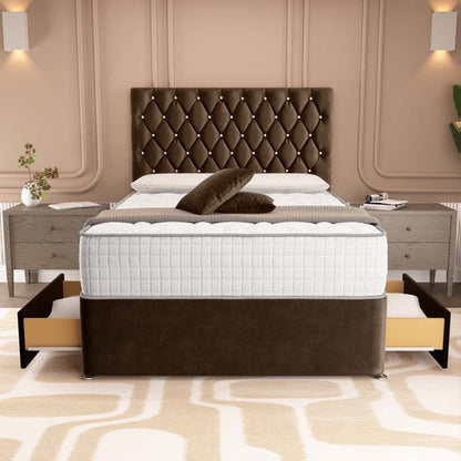 London Chesterfield Divan Bed - Mocca Plush Velvet