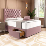 London Chesterfield Divan Bed - Pink Plush Velvet
