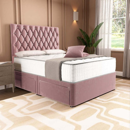 London Chesterfield Divan Bed - Pink Plush Velvet