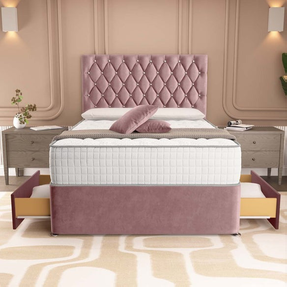 London Chesterfield Divan Bed - Pink Plush Velvet