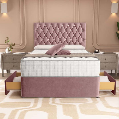London Chesterfield Divan Bed - Pink Plush Velvet