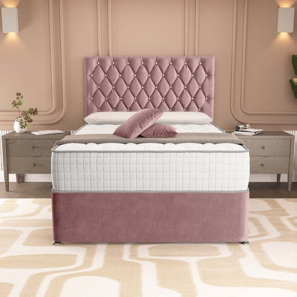 London Chesterfield Divan Bed - Pink Plush Velvet