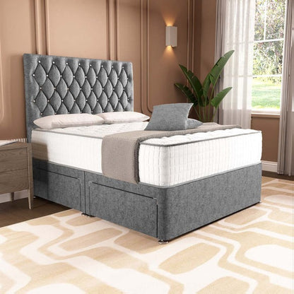 London Chesterfield Divan Bed - Silver Chenille