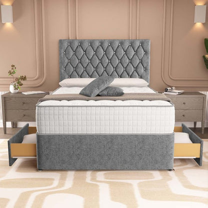 London Chesterfield Divan Bed - Silver Chenille