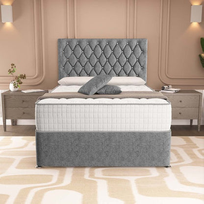 London Chesterfield Divan Bed - Silver Chenille