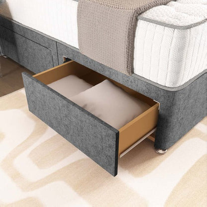London Chesterfield Divan Bed - Silver Chenille