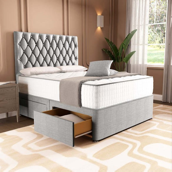 London Chesterfield Divan Bed - Silver Linoso