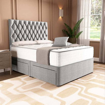 London Chesterfield Divan Bed - Silver Linoso