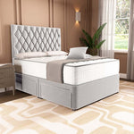 London Chesterfield Divan Bed - Silver Plush Velvet