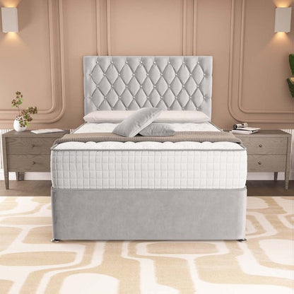 London Chesterfield Divan Bed - Silver Plush Velvet