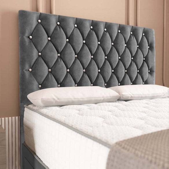 London Chesterfield Divan Bed - Steel Plush Velvet