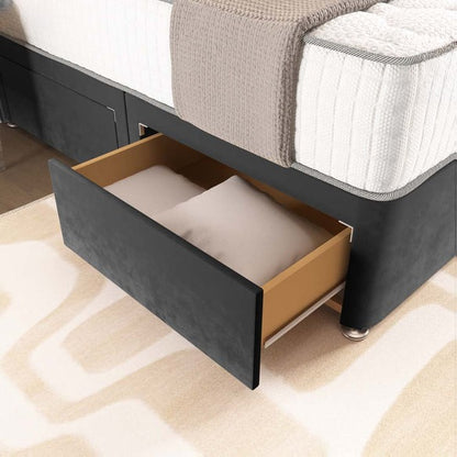 London Chesterfield Divan Bed - Steel Plush Velvet