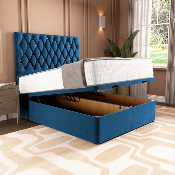 London Ottoman Divan Bed - Blue Plush Velvet