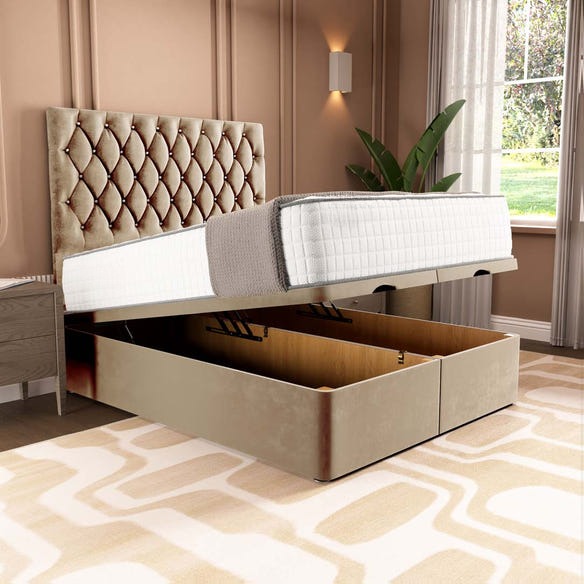 London Ottoman Divan Bed - Mink Plush Velvet