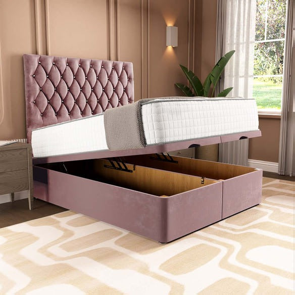 London Ottoman Divan Bed - Pink Plush Velvet