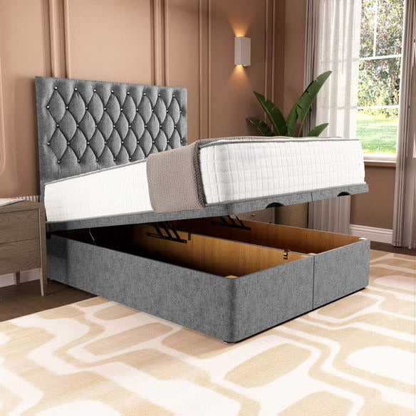London Ottoman Divan Bed - Silver Chenille