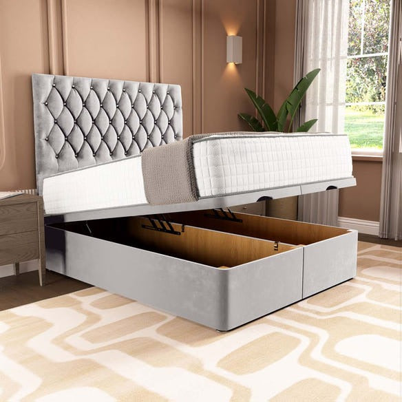 London Ottoman Divan Bed - Silver Plush Velvet