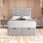 London Ottoman Divan Bed - Silver Plush Velvet