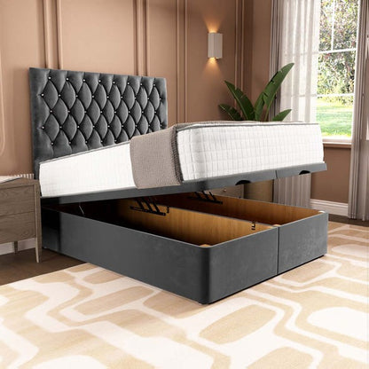 London Ottoman Divan Bed - Steel Plush Velvet