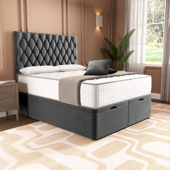 London Ottoman Divan Bed - Steel Plush Velvet