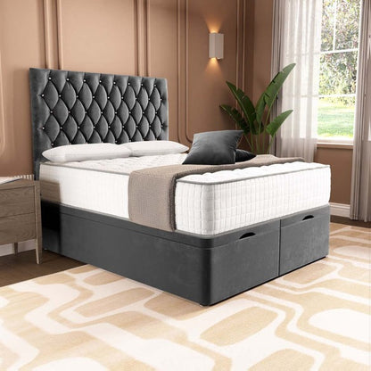 London Ottoman Divan Bed - Steel Plush Velvet