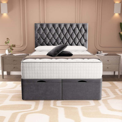 London Ottoman Divan Bed - Steel Plush Velvet