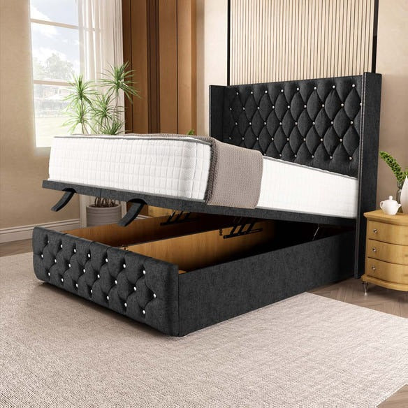 Luxor Ottoman Divan Bed - Black Chenille