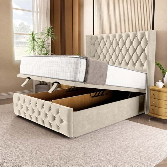 Luxor Ottoman Divan Bed - Cream Plush Velvet