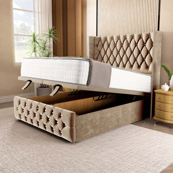 Luxor Ottoman Divan Bed - Mink Plush Velvet