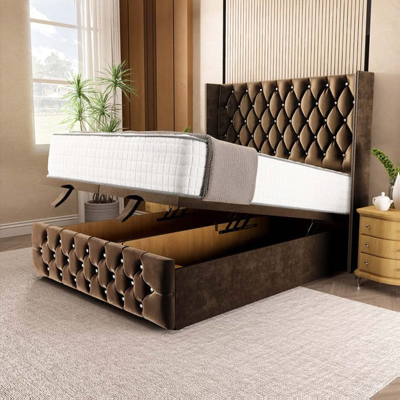 Luxor Ottoman Divan Bed - Mocca Plush Velvet