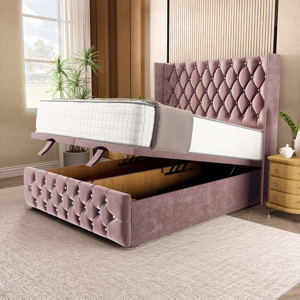 Luxor Ottoman Divan Bed - Pink Plush Velvet