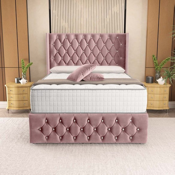 Luxor Ottoman Divan Bed - Pink Plush Velvet