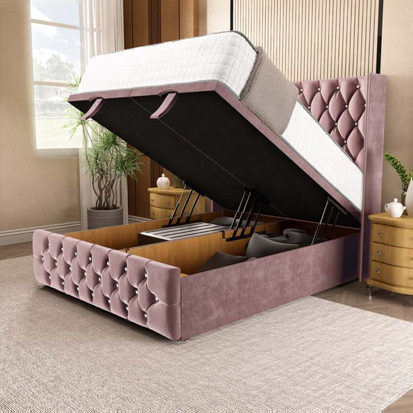 Luxor Ottoman Divan Bed - Pink Plush Velvet