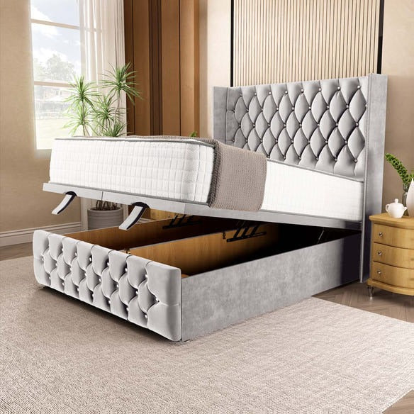 Luxor Ottoman Divan Bed - Silver Plush Velvet
